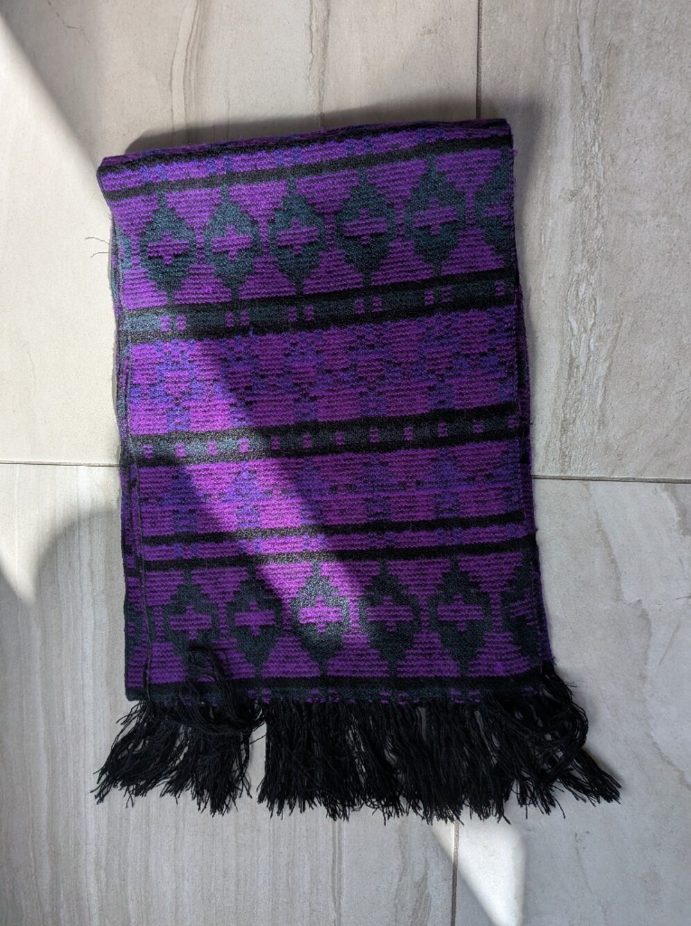 Purple Green And Black Fringe Scarf